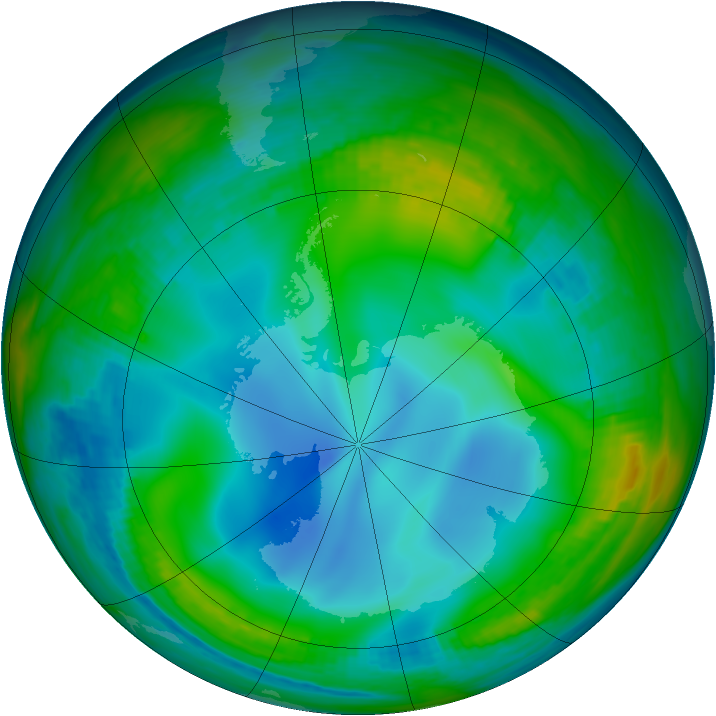 Antarctic ozone map for 16 June 1991